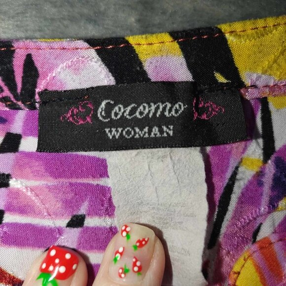 Cocomo Womens Red‎ & purple Short Sleeve Beachy Hawaiian Buttonup Collared Shirt - Picture 3 of 9